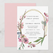 PINK CHERRY BLOSSOM FLORAL WREATH WEDDING INVITE BEDANKKAART (Voorkant / Achterkant)