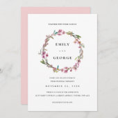 PINK CHERRY BLOSSOM FLORAL WREATH WEDDING INVITE BEDANKKAART (Voorkant / Achterkant)