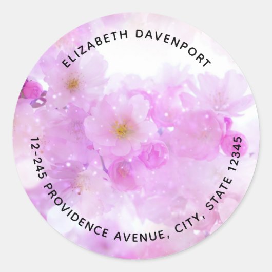 Pink Cherry Blossom Flowers Foto-adres Ronde Sticker (Voorkant)