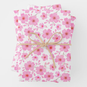 Pink Cherry Blossom Flowers Waterverf Patroon Inpakpapier Vel