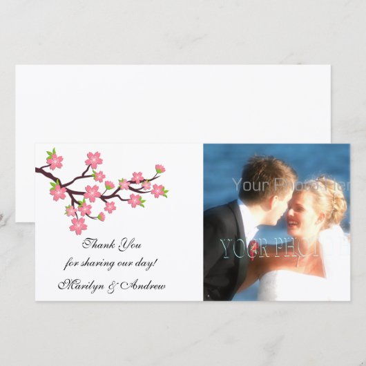 Pink Cherry Blossom Fotokaart Bedankkaart (Voorkant / Achterkant)