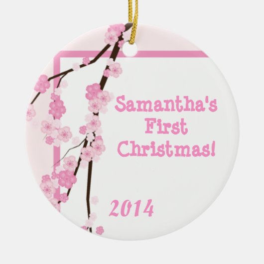 Pink Cherry Blossom gepersonaliseerde naam Ornamen Keramisch Ornament (Voorkant)
