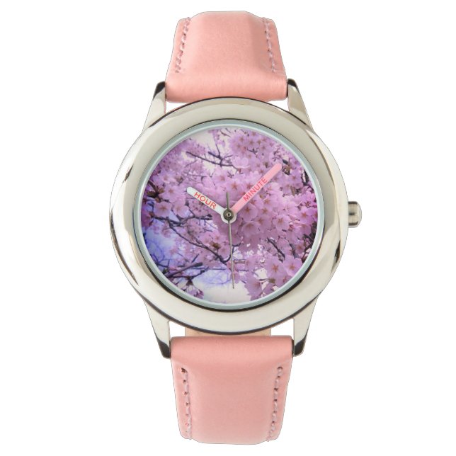 Pink Cherry Blossom Horloge (Voorkant)
