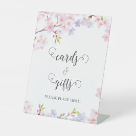 Pink Cherry Blossom in Bloom Garden Bridal Shower Reclamebord Met Voetstuk