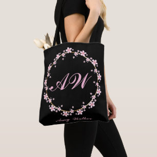 Pink Cherry Blossom Initiaal – Vrouwelijke Bloemen Tote Bag