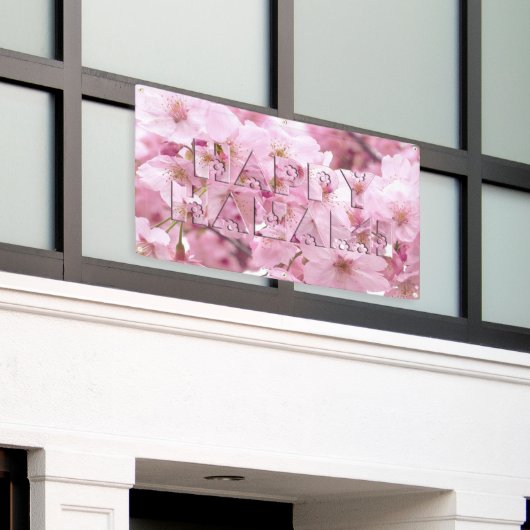 Pink Cherry Blossom Japans festival Happy Hanami Spandoek (Buitenkant Gebouw)