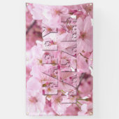 Pink Cherry Blossom Japans festival Happy Hanami Spandoek (Verticaal)