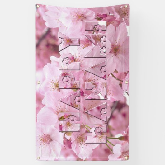 Pink Cherry Blossom Japans festival Happy Hanami Spandoek (Verticaal)
