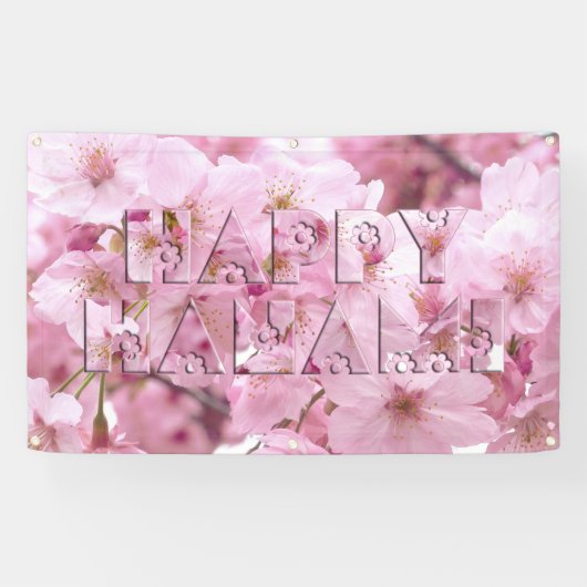 Pink Cherry Blossom Japans festival Happy Hanami Spandoek (Horizontaal)