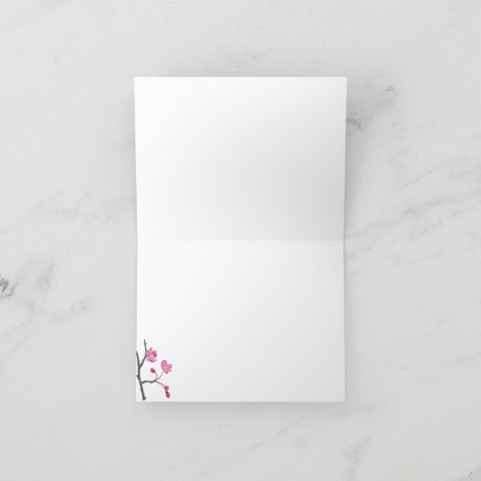 Pink Cherry Blossom Mint Green Bedankkaart (Binnen)