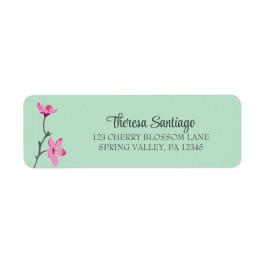 Pink Cherry Blossom Mint Green Retouradres Etiket (Voorkant)