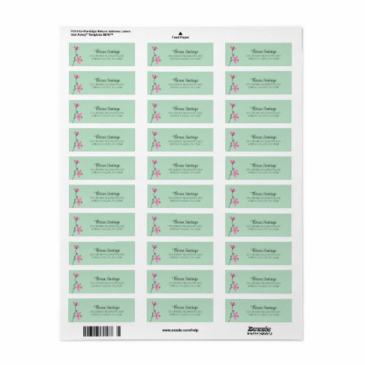 Pink Cherry Blossom Mint Green Retouradres Etiket (Full Sheet)