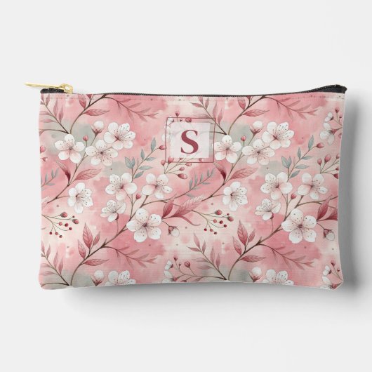 Pink cherry blossom monogram etui (Voorkant)
