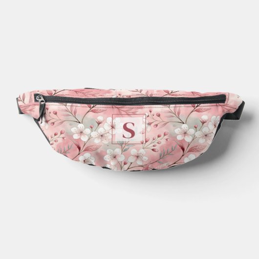 Pink cherry blossom monogram heuptasje (Liggend)