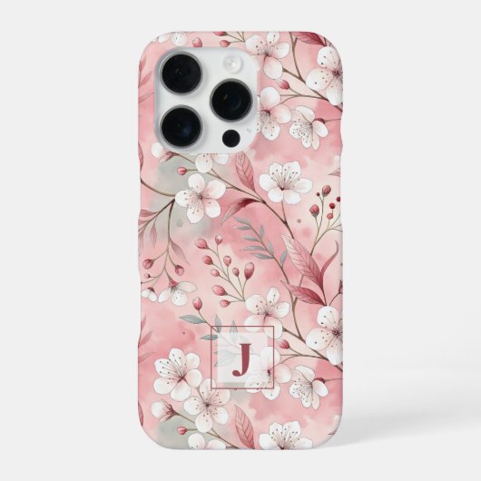 Pink cherry blossom monogram iPhone hoesje (Achterkant)