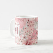 Pink cherry blossom monogram koffiemok (Voorkant links)