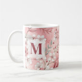 Pink cherry blossom monogram koffiemok (Links)