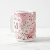 Pink cherry blossom monogram koffiemok (Voorkant links)