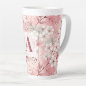 Pink cherry blossom monogram latte mok (Rechterhoek)