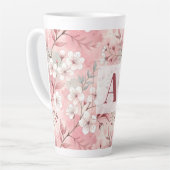 Pink cherry blossom monogram latte mok (Linkerhoek)