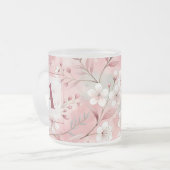 Pink cherry blossom monogram matglas koffiemok (Voorkant links)