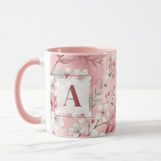 Pink cherry blossom monogram mok (Links)