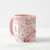 Pink cherry blossom monogram mok (Voorkant links)