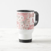 Pink cherry blossom monogram reisbeker (Voorkant rechts)