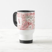 Pink cherry blossom monogram reisbeker (Voorkant links)
