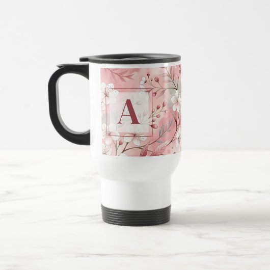 Pink cherry blossom monogram reisbeker (Links)