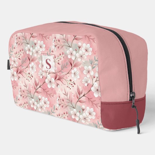 Pink cherry blossom monogram toilettasje (Rechterhoek)