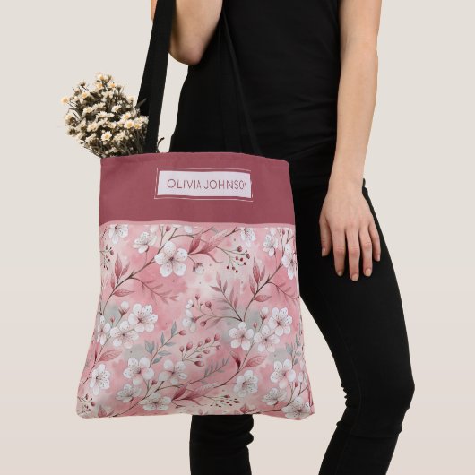 Pink cherry blossom monogram tote bag (Dichtbij)