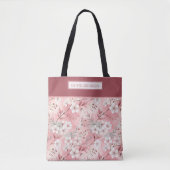 Pink cherry blossom monogram tote bag (Voorkant)