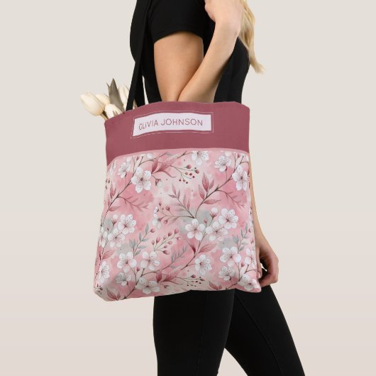 Pink cherry blossom monogram tote bag (Dichtbij)