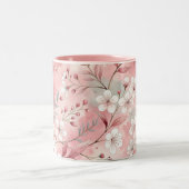 Pink cherry blossom monogram tweekleurige koffiemok (Center)