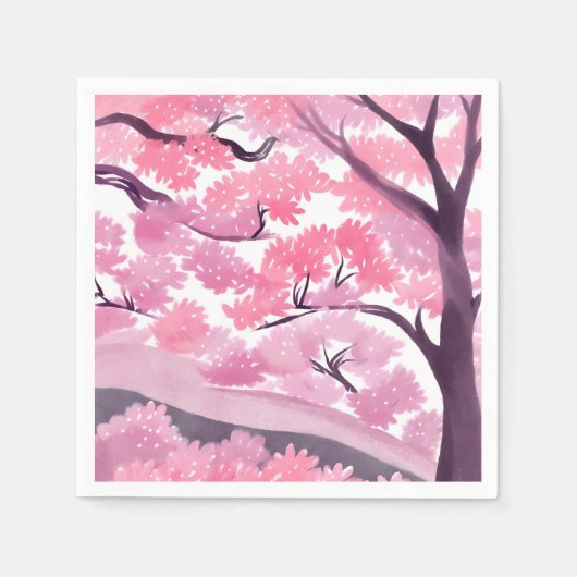 Pink Cherry Blossom | Nature Watercolor Painting Servet (Voorkant)