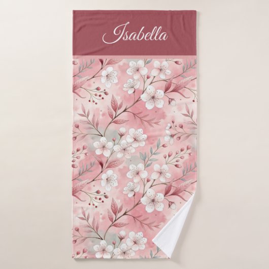 Pink cherry blossom Personalized Bad Handdoek (Badhanddoek)