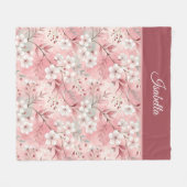 Pink cherry blossom Personalized Fleece Deken (Voorkant (Horizontaal))