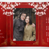 Pink Cherry Blossom Red | Photo Chinese Wedding Drieluik Uitnodiging (Binnenkant midden)