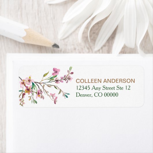 Pink Cherry Blossom Retouradres Etiket (Insitu)