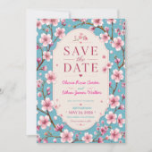 Pink Cherry Blossom Romantic Spring Elegant Sakura Save The Date (Voorkant)