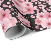 Pink Cherry Blossom Sakura Oriental Floral Pattern Cadeaupapier (Rol Hoek)