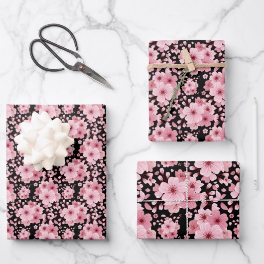 Pink Cherry Blossom Sakura Oriental Floral Pattern Inpakpapier Vel (Voorkant)