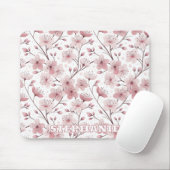 Pink Cherry Blossom Sakura Pattern on White (2) Muismat (Met muis)