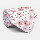 Pink Cherry Blossom Sakura Pattern on White (2) Stropdas (Opgerold)