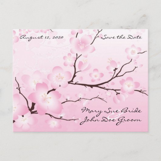 Pink Cherry Blossom Save the Date Briefkaarten (Voorkant)