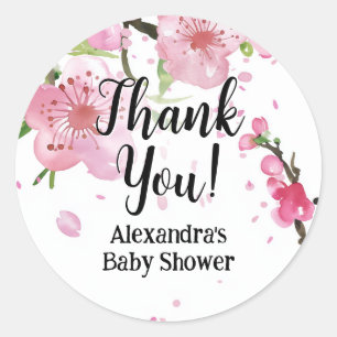 Pink Cherry Blossom Spring Floral Girl Baby Shower Ronde Sticker