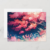 Pink Cherry Blossom Tree at Night Starry Sky Briefkaart (Voorkant / Achterkant)
