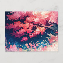 Pink Cherry Blossom Tree at Night Starry Sky
