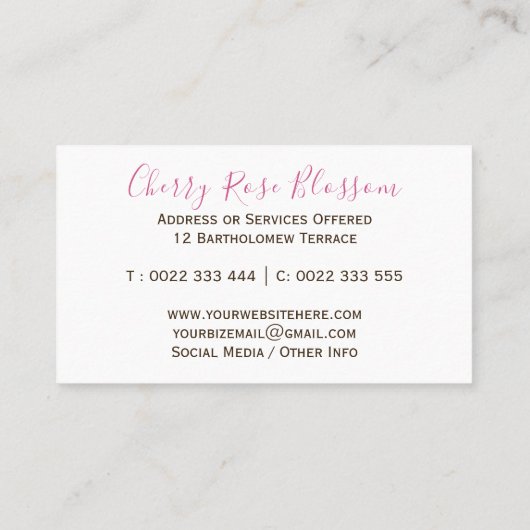 Pink Cherry Blossom Visitekaartje (Achterkant)